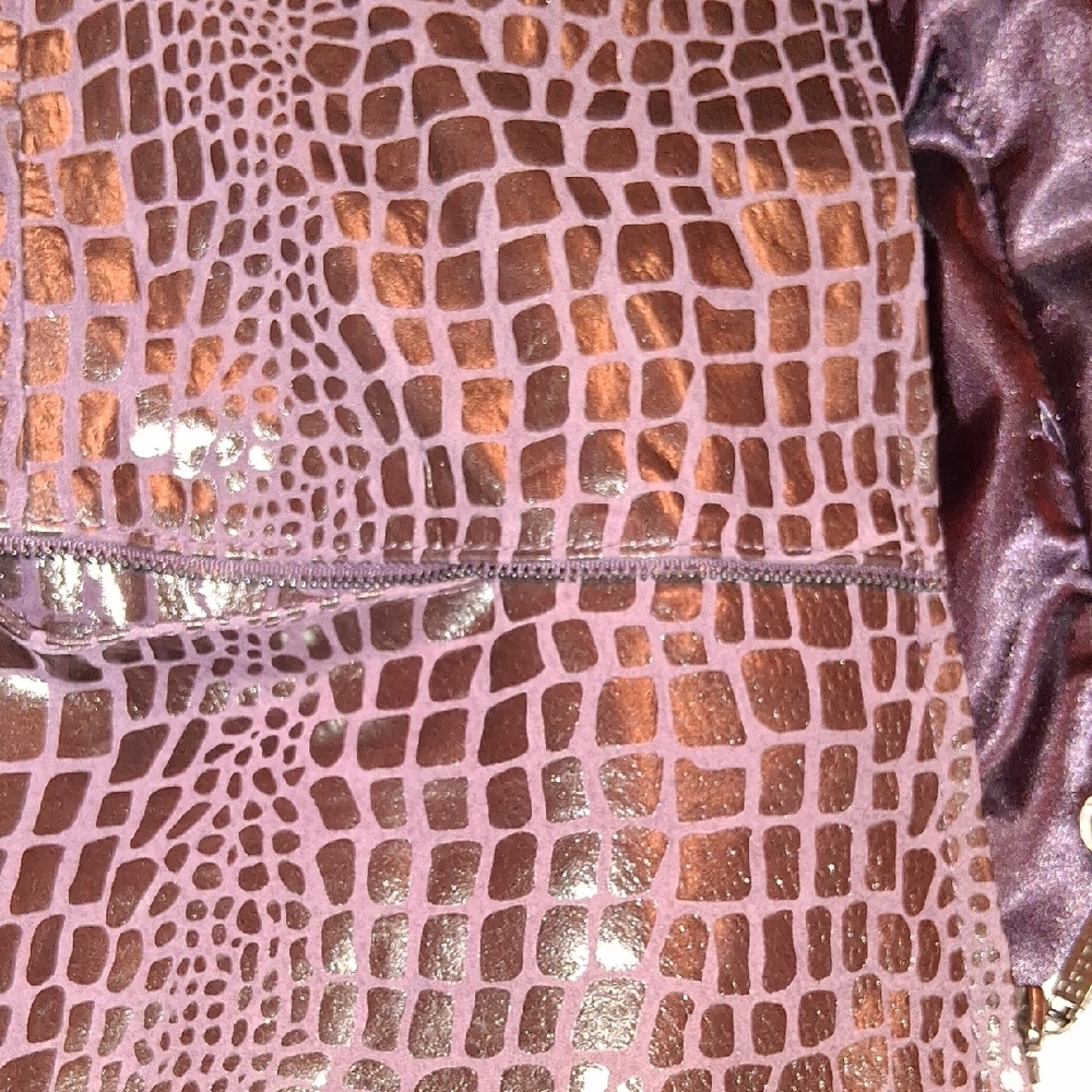 Leather Croc-Embossed Jacket with Fur Collar - Purple - Picture 7 of 9